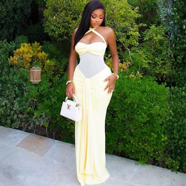 The Riviera Halter Mesh Maxi Dress