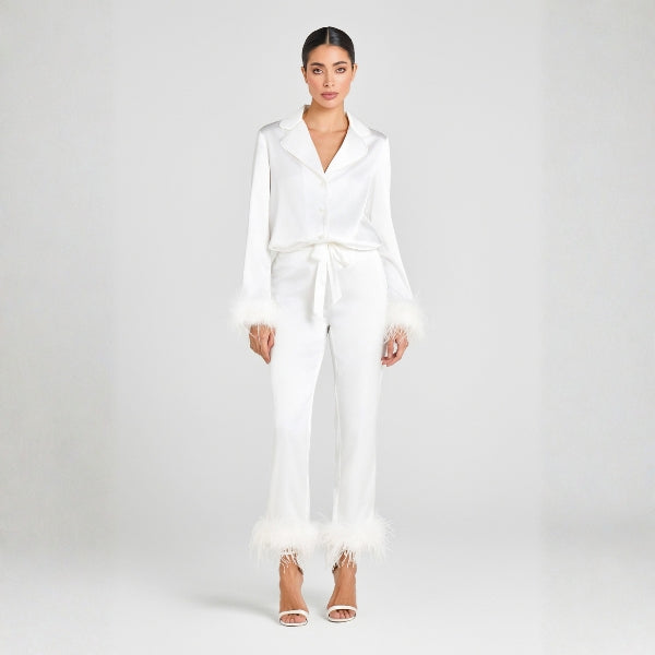 The Capri Feather-Trim Satin Lounge Set