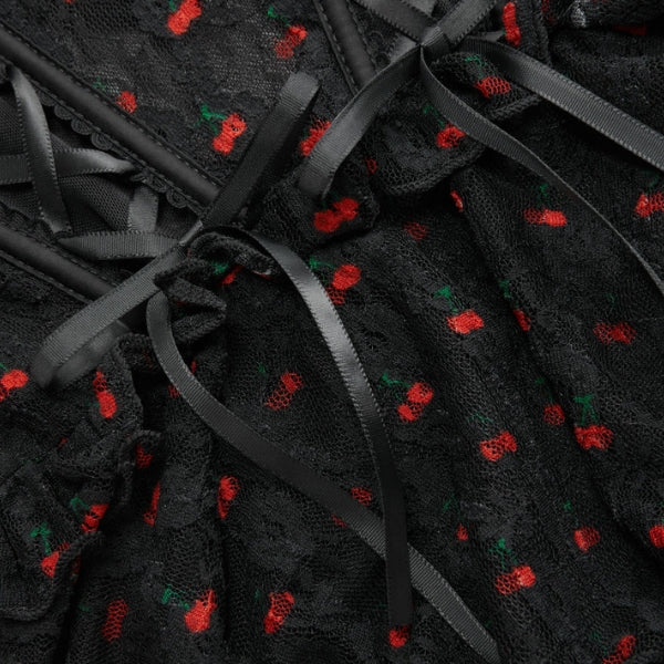 The Verona Cherry-Print Lace Thong Set