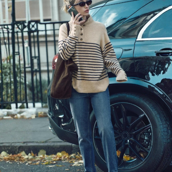 The Oslo Button-Front Textured Knit Sweater