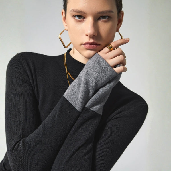 The Milano Contrast-Cuff Mock Neck Knit Top