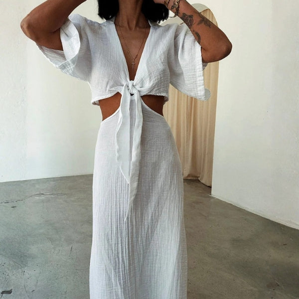 The Santorini Cut-Out Tie-Front Maxi Dress