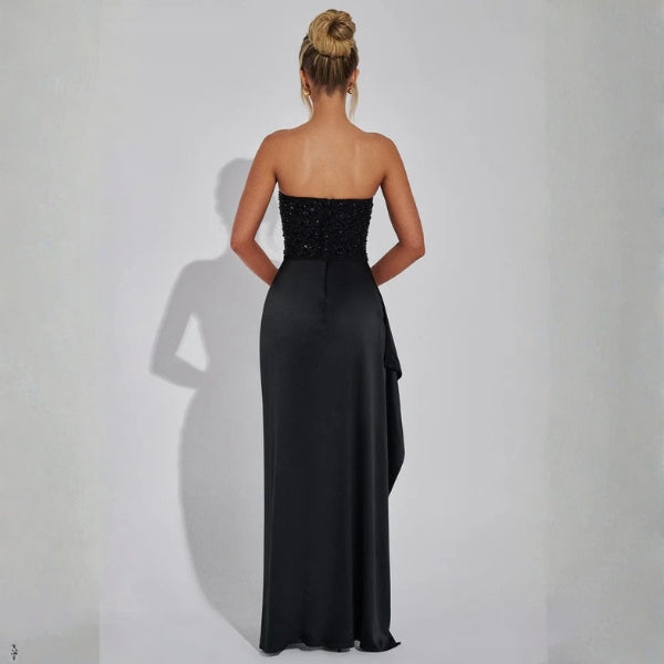 The Emrielle Party Beaded Satin Maxi Dress
