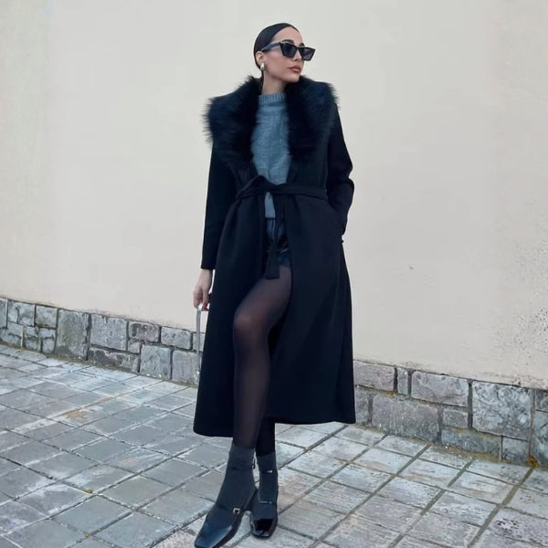 The Kensington Faux-Fur Collar Belted Maxi Coat