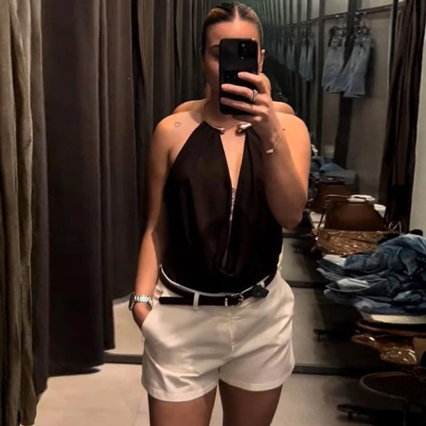 The Capri Metal-Ring Halter Bodysuit