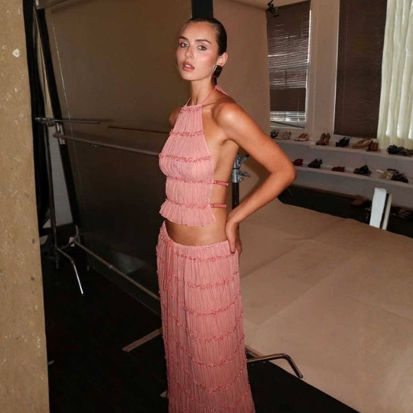 The Capri Tiered Halter Maxi Set