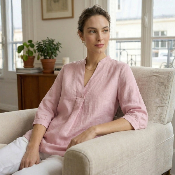 The Santorini Split-Neck Eco-Linen Shirt