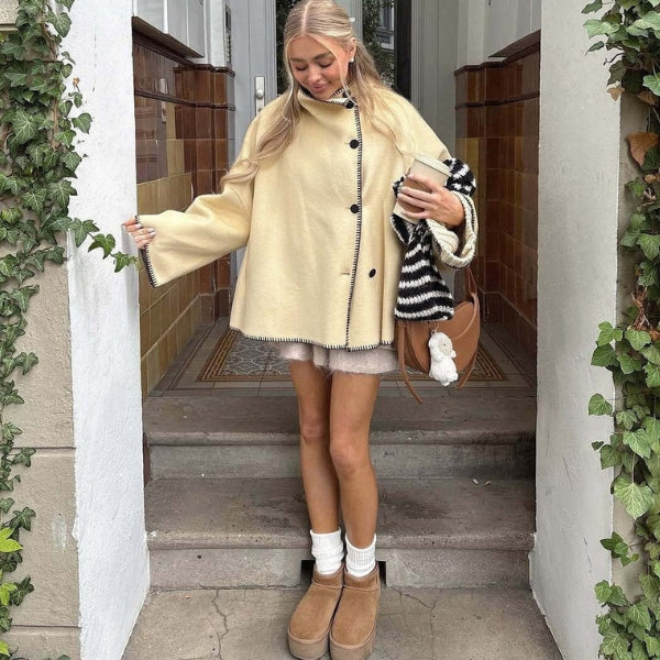 The Copenhagen High-Neck Blanket-Trim Jacket