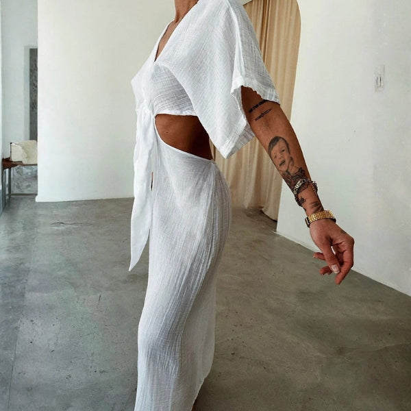 The Santorini Cut-Out Tie-Front Maxi Dress