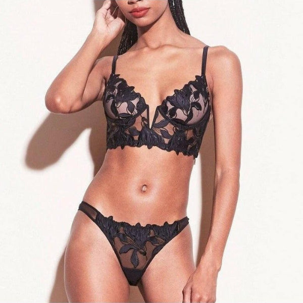 The Daniela Embroidered Mesh Lingerie Set