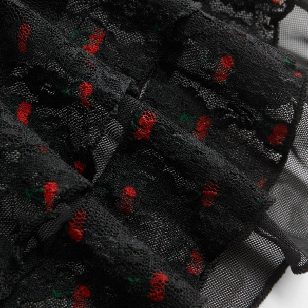The Verona Cherry-Print Lace Thong Set