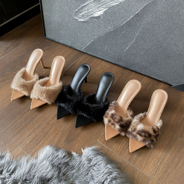 The Milan Plush Strap Pointed Mule Heels