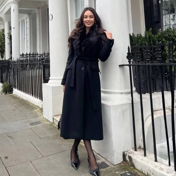 The Kensington Faux-Fur Collar Belted Maxi Coat