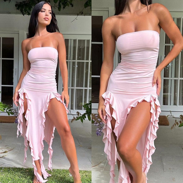 The Ravello Ruffle High-Slit Mini Dress