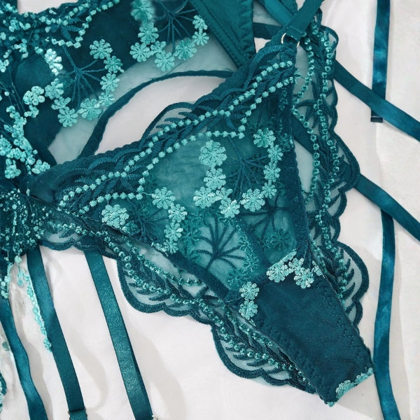 The Isla Embroidered Mesh Lingerie Set