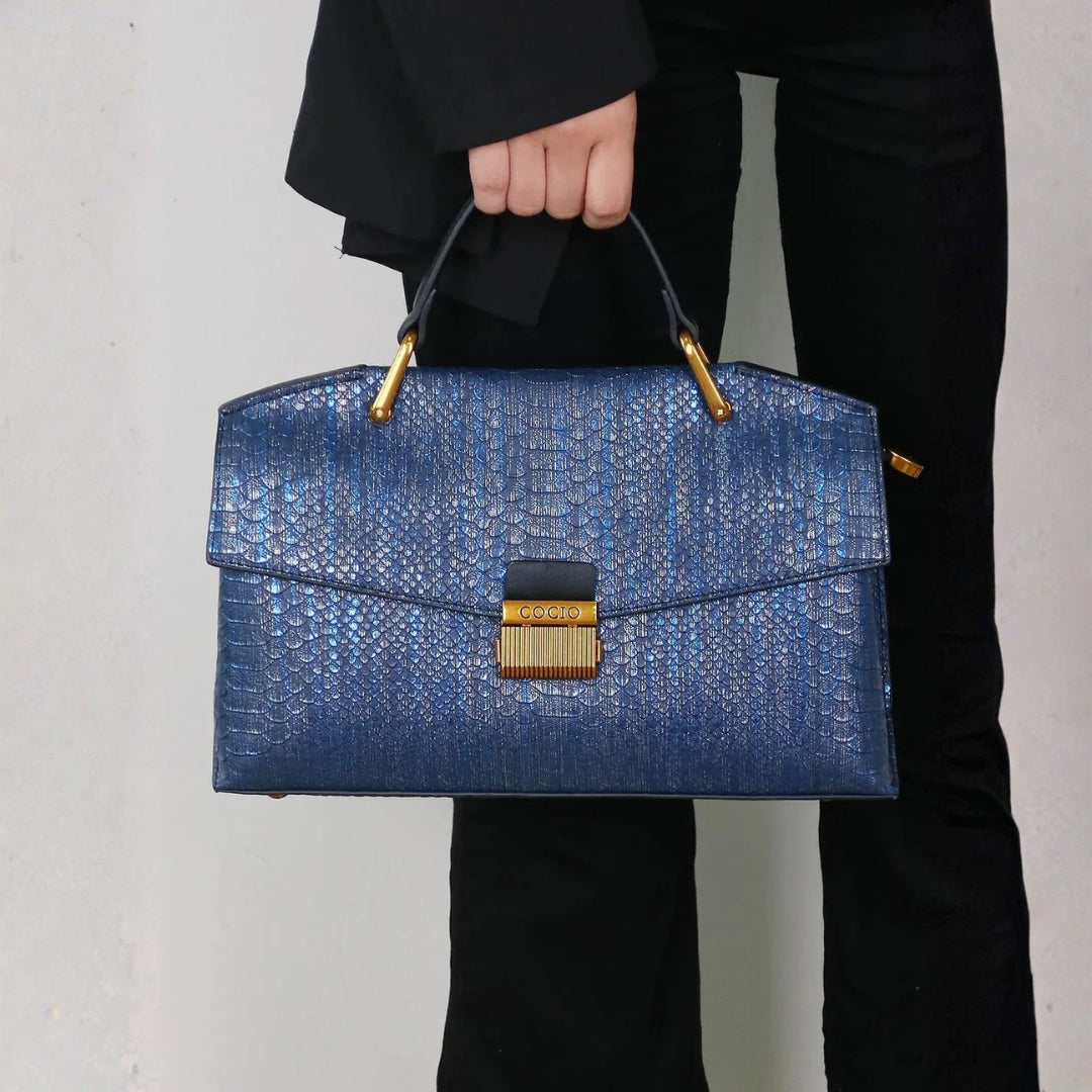 The Sorrento Snake-Texture Top-Handle Bag