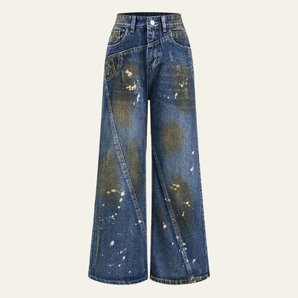 The Arden Paint-Splattered Wide-Leg Jeans