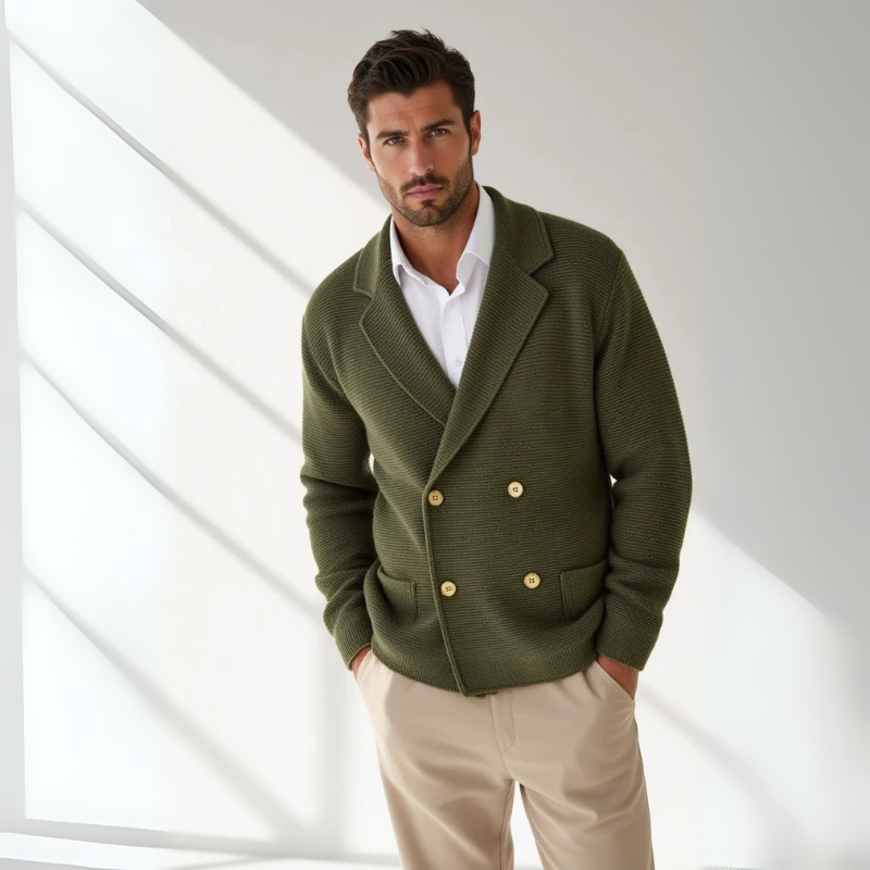 The Lucerne Cotton Double-Breasted Knit Cardigan