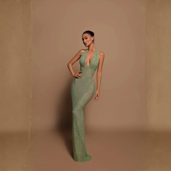 The Celestine Sequin Halter Maxi Dress