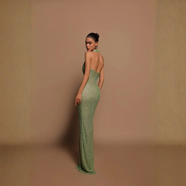 The Celestine Sequin Halter Maxi Dress