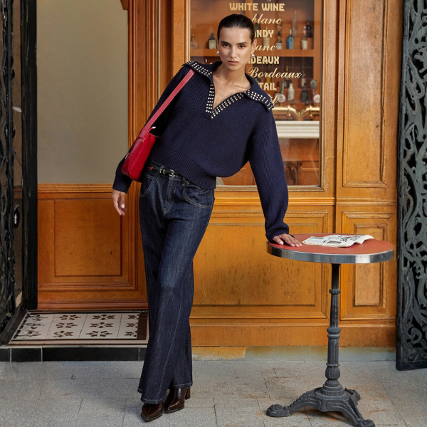 The Norinne Studded Collar V-Neck Sweater