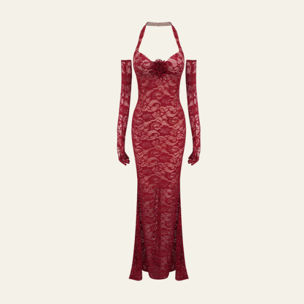 The Marisse Lace Halter Evening Gown