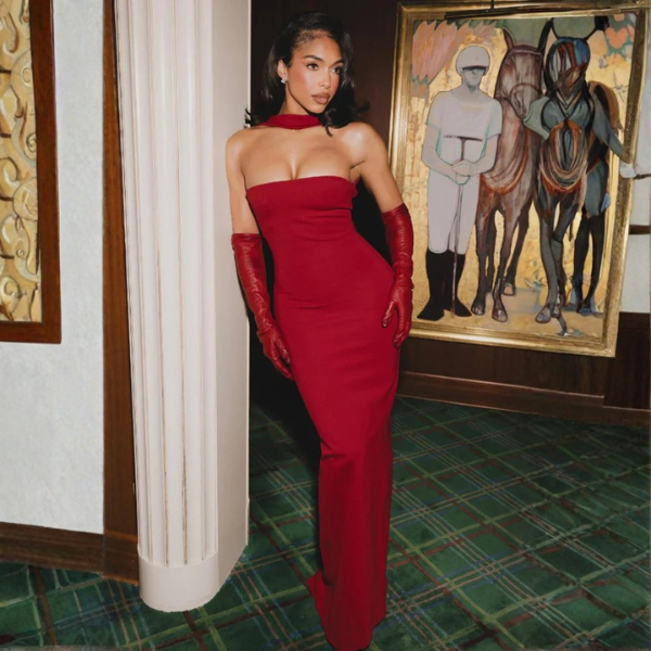 The Amara Strapless Scarlet Maxi Dress