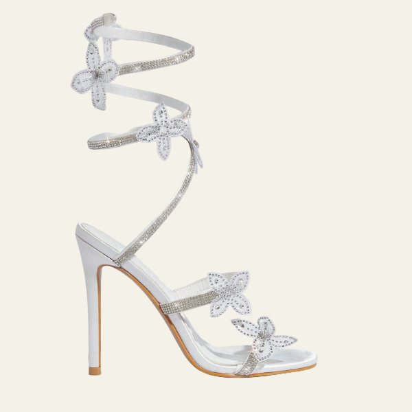 The Aurelle Rhinestone Floral Wrap Stiletto Heels