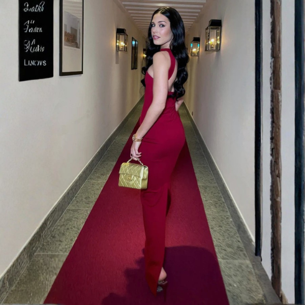 The Amara Strapless Scarlet Maxi Dress