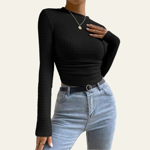 The Delancey Textured Long-Sleeve Fitted Top