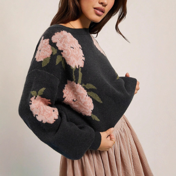 The Amora Floral Knit Off-Shoulder Sweater