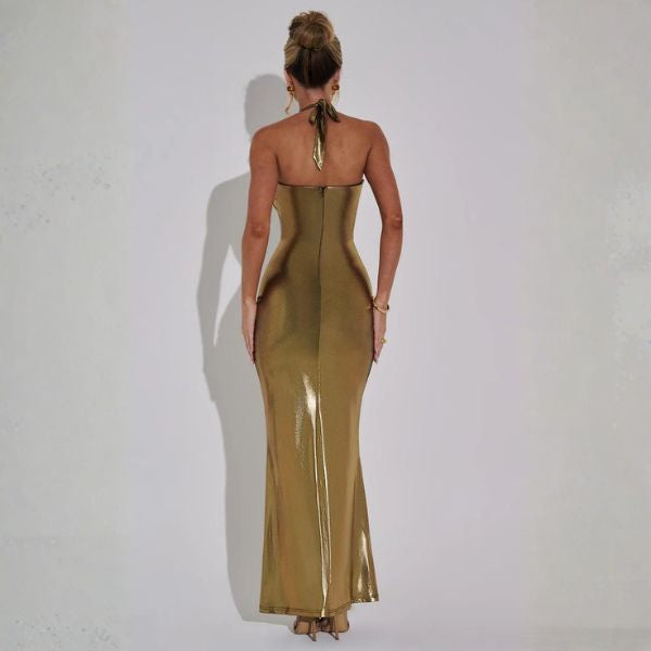 The Vionne Metallic Drape Maxi Dress