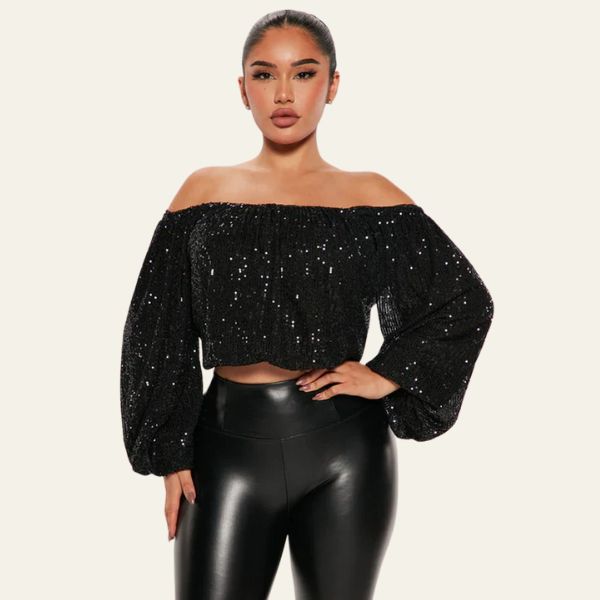 The Celviera Sequin Off-Shoulder Blouse
