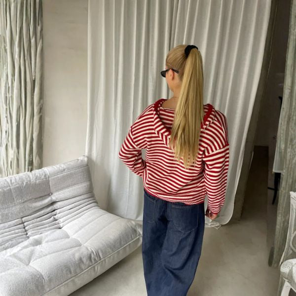 The Marentis Striped Zip-Up Knit Hoodie