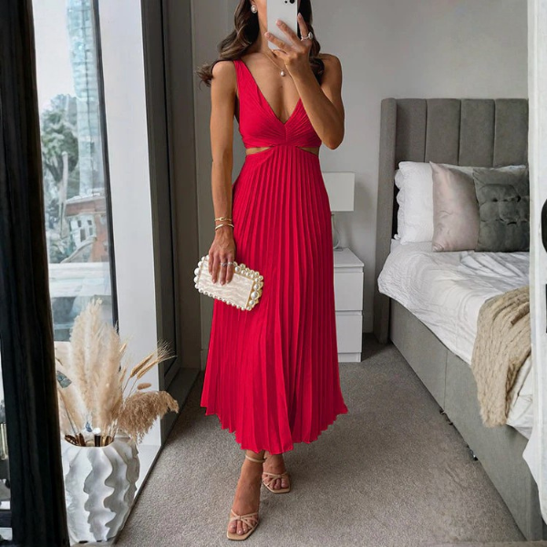 The Elodie Pleated V-Neck Dress