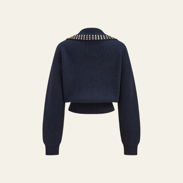 The Norinne Studded Collar V-Neck Sweater