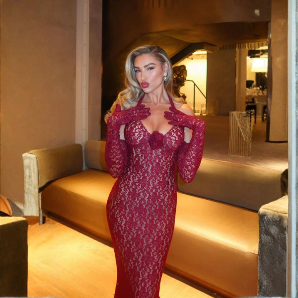 The Marisse Lace Halter Evening Gown