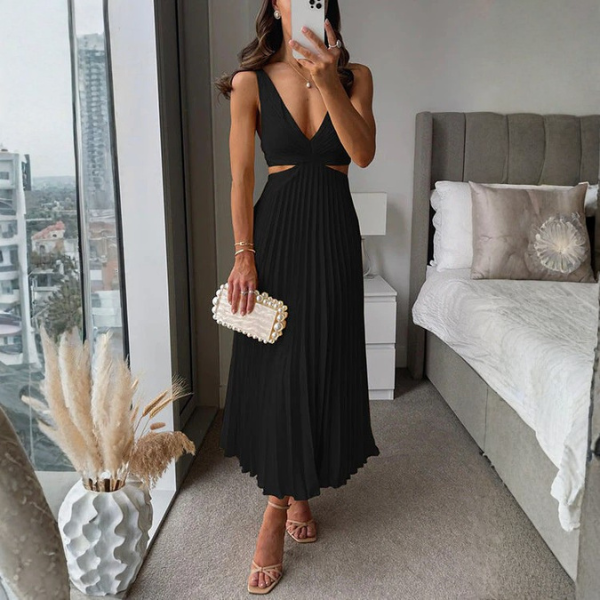 The Elodie Pleated V-Neck Dress