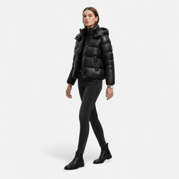 The Vienna Gloss-Finish Hooded Puffer Jacket