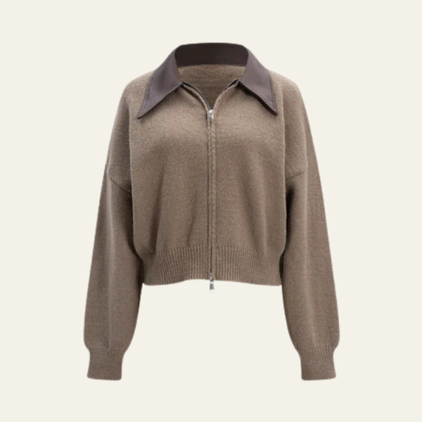 The Sienna Contrast Collar Zip Cardigan