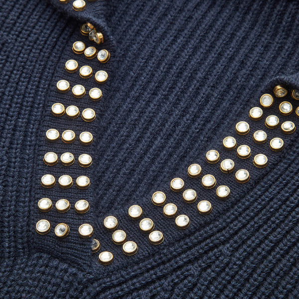 The Norinne Studded Collar V-Neck Sweater