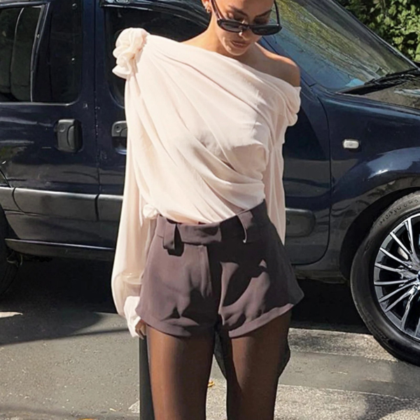 The Alencia One-Shoulder Draped Chiffon Blouse