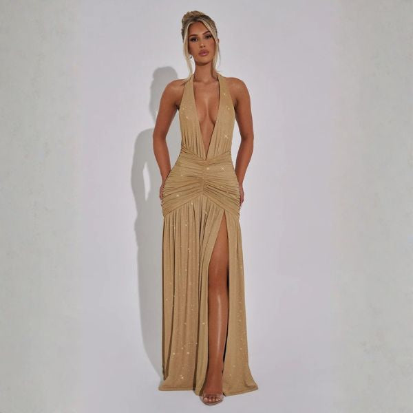 The Arlisse Sparkle Halter Maxi Dress