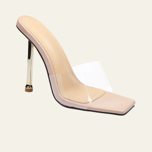 The Livia Clear Strap Metal Stiletto Heels
