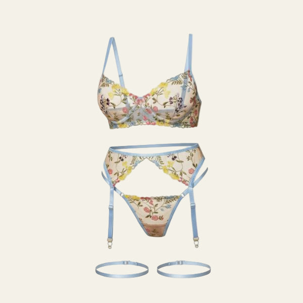 The Marise Embroidered 3-Piece Lingerie Set