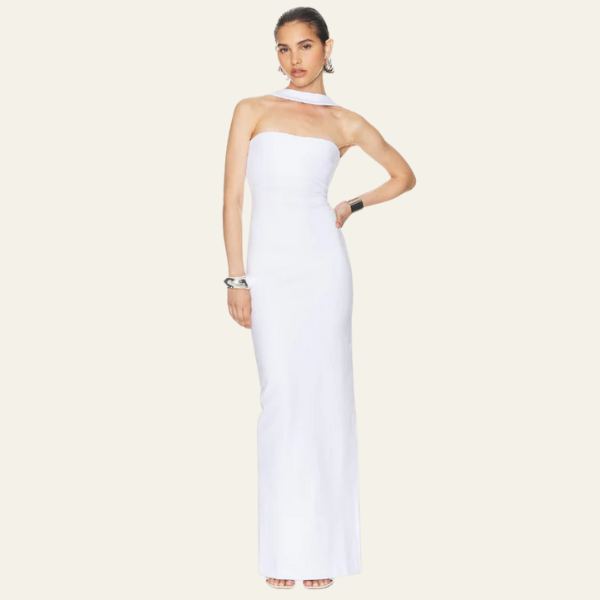 The Amara Strapless Scarlet Maxi Dress