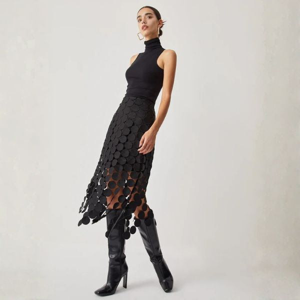 The Vienna Laser-Cut Circle Midi Skirt