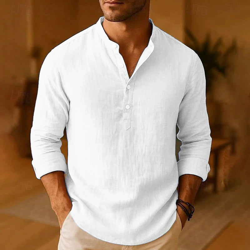 The Porto Band-Collar Long Sleeve Shirt
