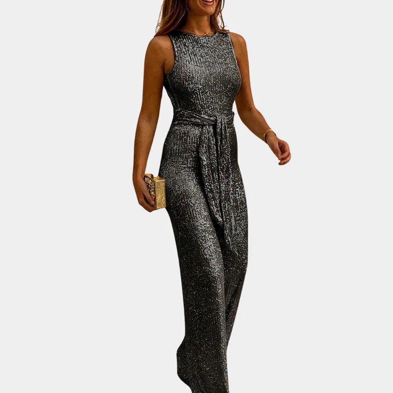 The Monica Glitter Belted Jumpsuit