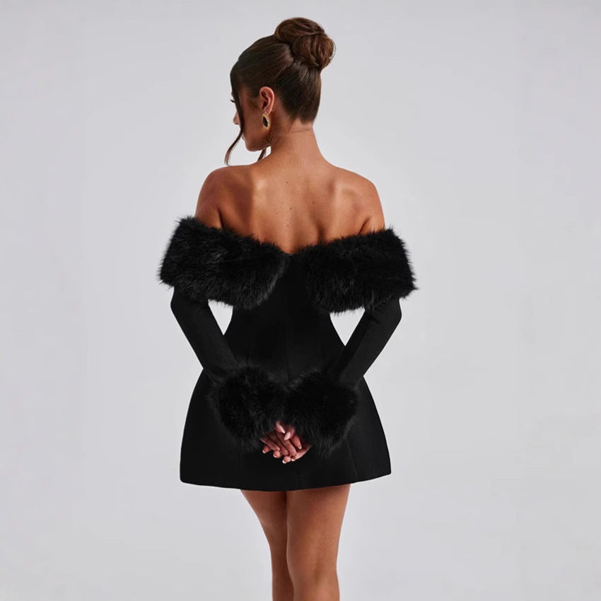 The Capri Off-Shoulder Faux-Fur Trim Mini Dress